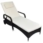 Sun Lounger with Cushion&Wheels Sofa Patio Day Bed Garden Outdoor Rattan vidaXL