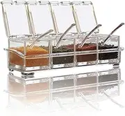 V-Resourcing Clear Seasoning Box, 4 Pieces Clear Seasoning Storage Container for Spice Salt Sugar Cruet, Spices Box Condiment Jars with Spoons
