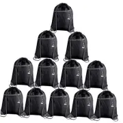 Pcs Drawstring Backpack Bags Bulk with Zipper Pocket and Headphone 12 Black