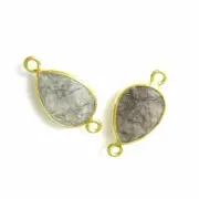Gemstone Connector-10x14mm Faceted Teardrop-Black Rutilated Quartz ( Per 2 Pcs)