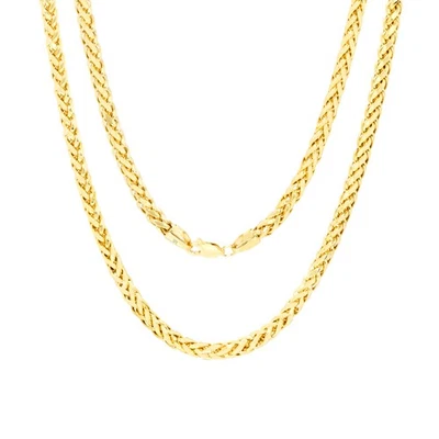 10K Yellow Gold 4mm Palm Wheat Foxtail Franco Round Spiga Chain Necklace 30"