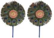 Peacock Natural Feather Hand Fan, Pack of 2 ( Size: 8 inches )