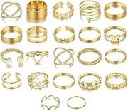 [Xiyantiji] Gold Knuckle Rings Set for Women Pearl Butterfly Heart Ring for Girls Boho Stackable Rings Midi Finger Ring Adjustable Statement Rings 22Pcs