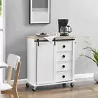 4 Drawer Kitchen Trolley Rolling Serving Cart Storage Workbench Island Wood Top