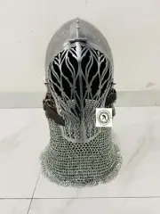 Medieval Silver 18Ga Steel Armor Chain Mail / Close Face Helmet For Halloween
