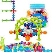 BAIVYLE 48 Piece Suction Cup Toys Construction Set, Silicone Building Blocks Toys -Pop Darts Sucker Toys are Fun Bath Toys for Toddlers 1-3, Sensory Toys for Toddlers 3 Year Old Boys and Girls