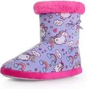 KDVOG Girls Boot Slipper Plush Warm House Shoes Toddler Unicorn Printed House Slippers Kids Winter Boots for Indoor Outdoor