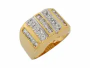 10k or 14k Yellow Gold White CZ Handsome Wide Band Mens Ring