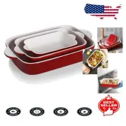 Red Rectangular Baking Dishes - Durable Set of 3 Casserole Dishes with Handles