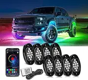 YUGUANG Rock Lights for Trucks, 8 Pods RGB LED Rock Lights with APP Control Music Mode Multicolor Waterproof Underglow for Truck UTV ATV Cars RZR SUV