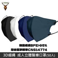 【台灣淨新】3D細繩成人三層立體醫療口罩50片/盒 立體口罩