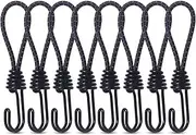 Hikeman 8 Pack 8mm Bungee Cord Hooks Black Anti-Rust Paint Spiral Wire Hooks with Separable Reflective Elastic Rope Heavy Duty Strapping Tape Hooks for Camping Trucks Boats (Black)