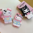 For iPhone 16 Pro Max 15 14 13 12 11 3D Cute Hello Kitty Kuromi Shockproof Case