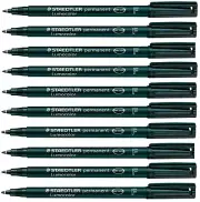 10 x Staedtler Lumocolor BLACK Fine Permanent Marker Pens Waterproof CD DVD OHP