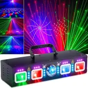 DJ Laser Party Lights 6-in-1 Disco Ball, RGBW UV Strobe, DMX & Sound Control