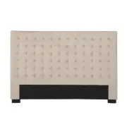 Bed Head King Beige Headboard Upholstery Fabric Tufted Buttons