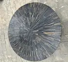Round Table Top Marble Inlay Tiger Eye Gemstone Overlay Work Home Decor