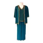 plus 2X Teal Georgette Gold Beaded Midnight Velvet Formal Wedding MOB Pant Suit