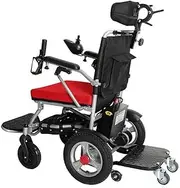 Electric Wheelchair with Headrest, Heavy Duty Powerchair Folding Powerchair with Seat Belt Electric Power Or Manual Manipulation Adjustable Backrest and Pedal Red,Portable