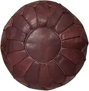 Mahogany Brown Piping Moroccan Leather Pouffe