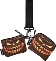 [XYMZR] Mini Zip Around Wristlet keychain Wallet Halloween Spooky Face for Women Personalized Pattern Detachable Dual Pouch Wristlet Portable Wallet Phone Coin Purse, Multi-colored, One Size