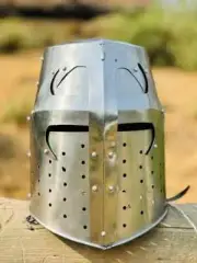 Handmade Medieval crusader helmet | Templar Knight helmet Silver Finish