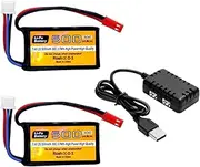 2PCS 7.4V 500mAh 30C Lipo Battery with JST-2P Plug and 2in1 Chager Suitable for RC Helicopters, Quadcopters, Small Sircraft, Micro FPV Racing Drones, RC Cars, Trucks, and High-Speed Vehicles