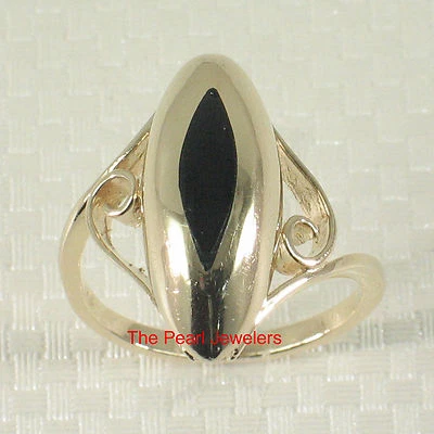 14k Yellow Gold; Marquise Black Onyx Elegance & Simplicity Solitaire Ring TPJ