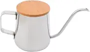 Stainless Steel Coffee Maker 350ml Drip Pot Wood Lid Handheld Kettle for Easy Brewing