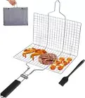 Grill Basket - Stainless Steel BBQ Grilling Basket, Foldable BBQ Basket with Det