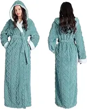 [UTOQIA] Pajama Robe Womens Long Sherpa Fleece Robe Hooded Bathrobe Jacquard Warm Winter Housecoat Lounge Bathrobe