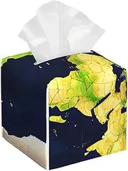 World Map Print Tissue Box Cover Waterproof Square Decor for Bathroom Kitchen Living Christmas