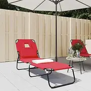 Folding Sun Lounger Reclining Outdoor Patio Chair for Lawn, Beach, Garden, Camping, Adults - Red Oxford Fabric with Powder-Coated Steel
