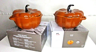 Staub CERAMIC Pumpkin Dutch Oven COCETTE .5 QT *PAIR* CERAMIC MINI NEW IN BOX