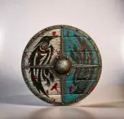Handmade Wooden Viking Crow Shield for Eivor Cosplay - Valhalla Inspired - Blood