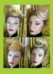 Ladies One-of-a Kind Gold & Brown Fascinator Hat Unique Accents
