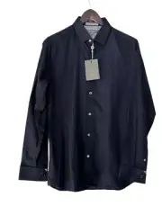 Ted Baker Phormal Black/Blue Striped Shirt Neck Sz 15/Ted Sz 2/Small NEW NWT