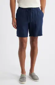Nordstrom Hybrid City Flat Front Linen Shorts in Navy Blazer at Nordstrom, Size Small