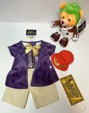 Build-A-Bear Willie Wonka Costume With Golden Ticket & Oompa Loompa, NWT