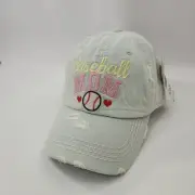 Kbethos Vintage Baseball Mom Cap Hat Light Blue Distressed Hook & Loop