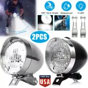 2 Pcs Classical Vintage 3LED Bike Headlight Bicycle Retro Light Front Head Lamp