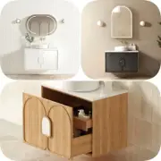 QLD 900mm Otti Laguna Plywood Timber Wood Grain / Black / White Wall Hung Vanity