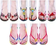 [Pangda] 10 Pairs 3D Pattern Socks Women Print Socks Manicure Print Flip Flop Socks Casual Personalized Socks for Halloween Christmas