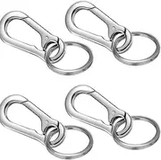 Packet of 4 units Heavy Duty Compact Metal Carabiner Keychain with Lobster Clasp, 68mm x 30mm Split Ring, Zinc Alloy, Silver
