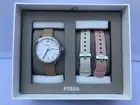 FOSSIL Suitor Silver White Dial Leather Strap Watch Gift Set BQ3416SET MSRP $145