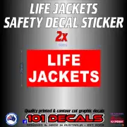 2x50mm LIFE JACKETS marine safety decal stickers.Boat,half cabin,runabout,tinny!