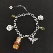 Charm Bracelet Honey Daisy Bee Silver Honeybee Flower Women's Jewelry New