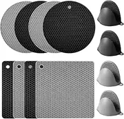 12 Pack Silicone Trivet Mats Hot Pads with Silicone Oven Mitts Non Slip Silicone Pot Holders Heat Resistant Trivet Pads Silicone Cooking for Kitchen Counter Table Placemats