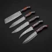 Custom Handmade Damascus Steel Bushcraft 5 Five Pieces Kitchen Chef Set Knife