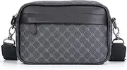 [Generic] Leather Male Messenger Bag Classic Pattern Casual Business Fashion Crossbody Bag Wide Strap Small Square Plaid Designer for Travel Work Male Sling Bags